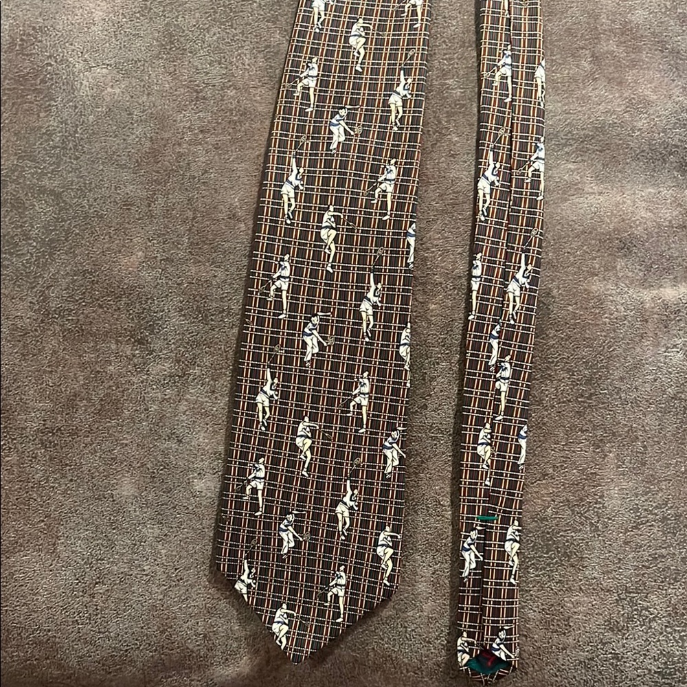 Brown Tie with men’s tennis player pattern